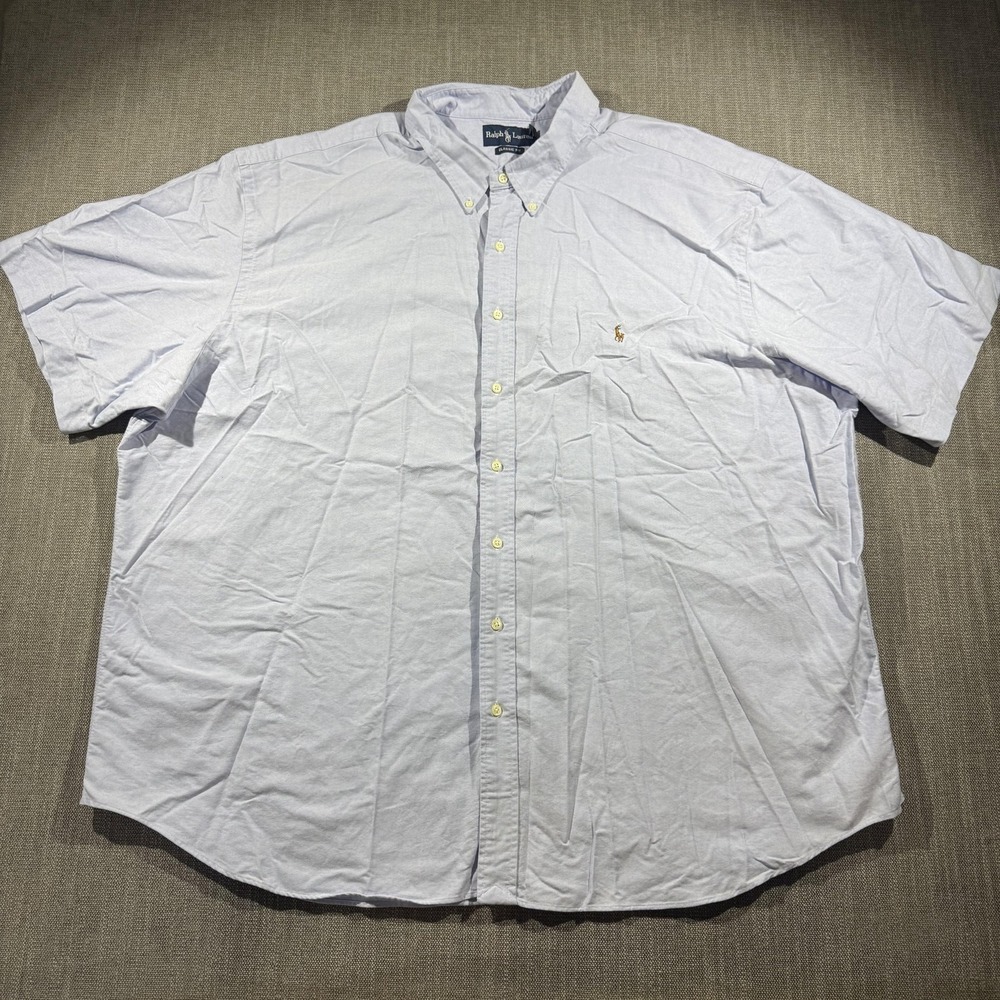 Ralph Lauren Shirt Mens Big 4X Blue Solid Short Sleeve Button Down Flesh Pony